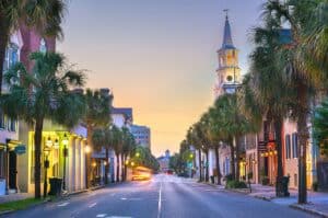 Charleston, South Carolina, USA in the French Quarter at twiligh