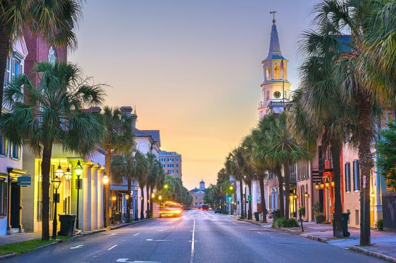 Charleston, South Carolina, USA in the French Quarter at twiligh